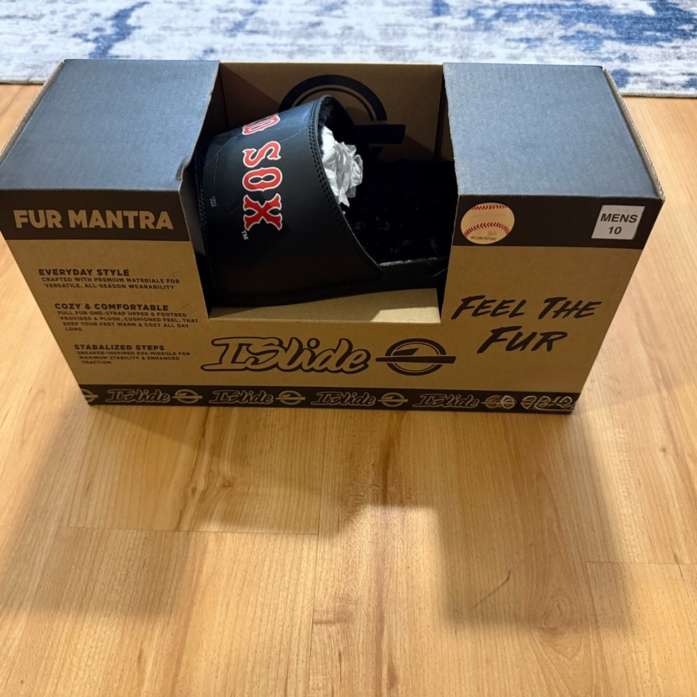 Red Sox ISlide Black Fur Men’s Slides size 10